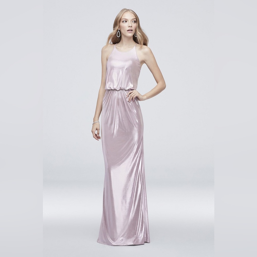 Foiled  Jersey High-Neck Blousen Dress (Dusty Rose)